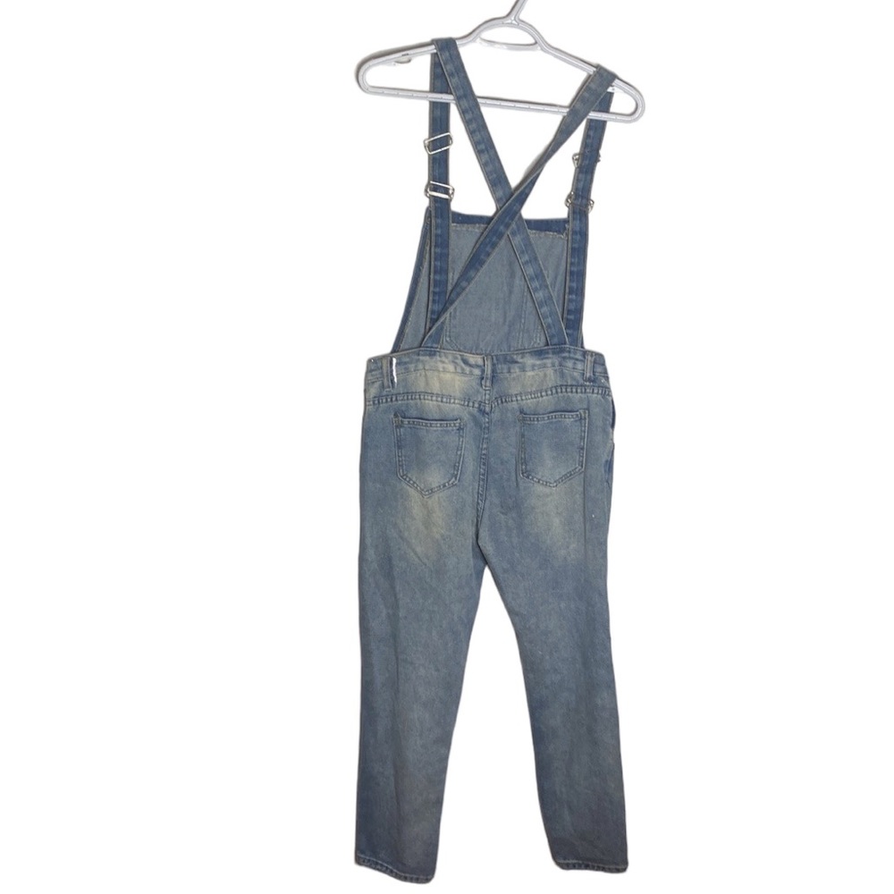 Light wash denim distressed overalls unbranded size L - Picture 2 of 11